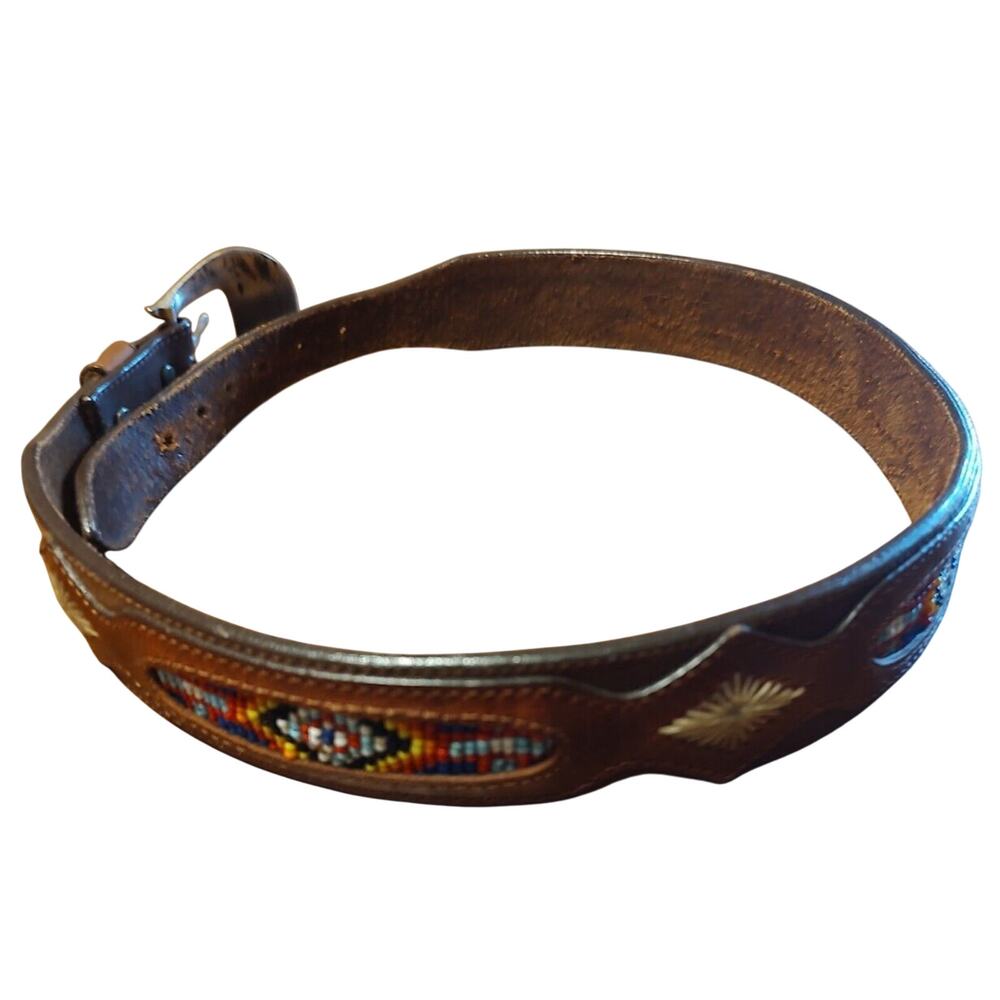 Vintage Leegin Southwestern Leather beaded belt VGUC‎